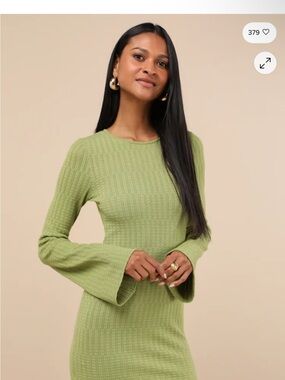 Lulus Sabi Lime Green Pointelle Knit Long Sleeve Mini Dress